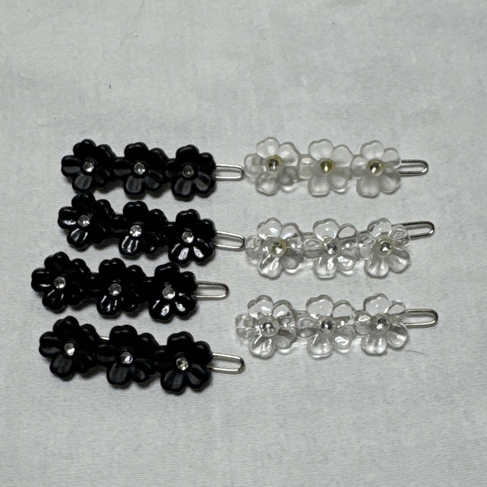 Daisy flower barrette hair clip set of 7 black and clear